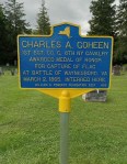 Historical marker for Charles A. Cohen, a soldier awarded the Medal of Honor for capturing a flag at the Battle of Williamsburg, Virginia, on March 2, 1862.