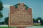 Historical marker commemorating Jacob Parrott, detailing his contributions and significance.