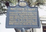 Historical marker for Matthew S. Quay, detailing his political career and significance in Pennsylvania.