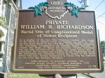 Historical marker commemorating Private William R. Richardson, detailing his status as a Congressional Medal of Honor recipient and his burial site.