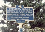 Historical marker honoring Corporal Ebenezer Skellie, 112th Infantry, recipient of the Congressional Medal of Honor for bravery during the Battle of New Market Heights, Virginia.